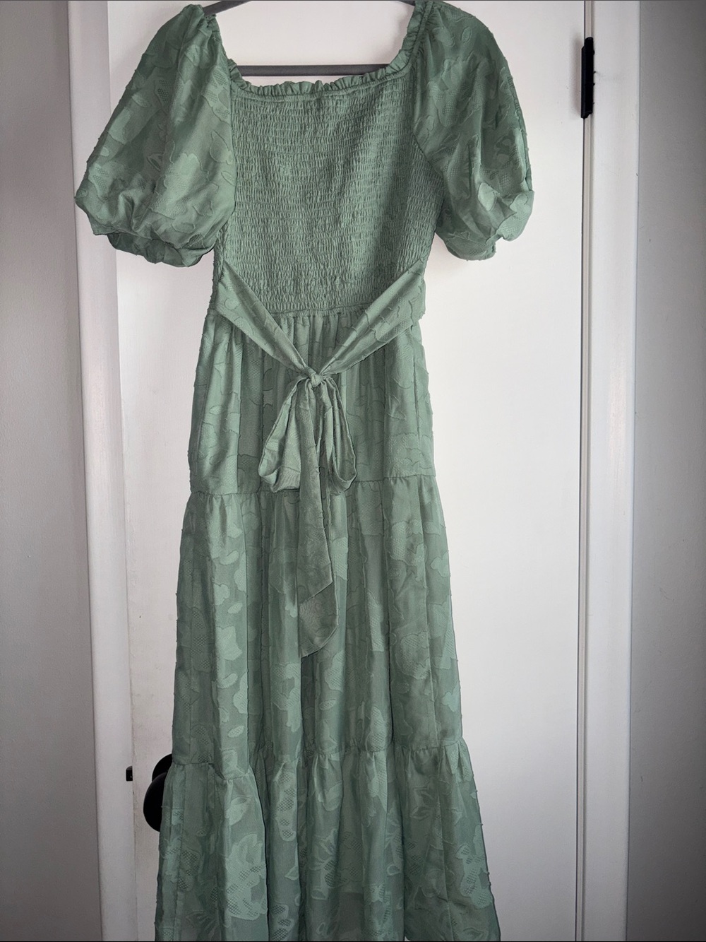 Polagram Sage Green Smocked Puff-Sleeve Midi Dress - Picture 5 of 8